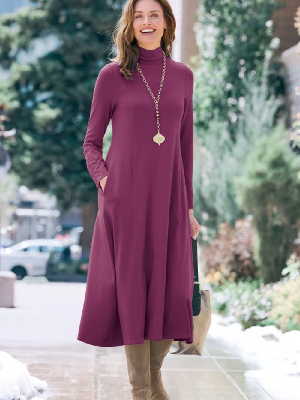 Soft Surroundings Jackie Knit Midi Dress in Grape Wine Medium